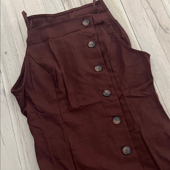 Brown Button Front Sleeveless Mini Dress Bodycon - Picture 4 of 4